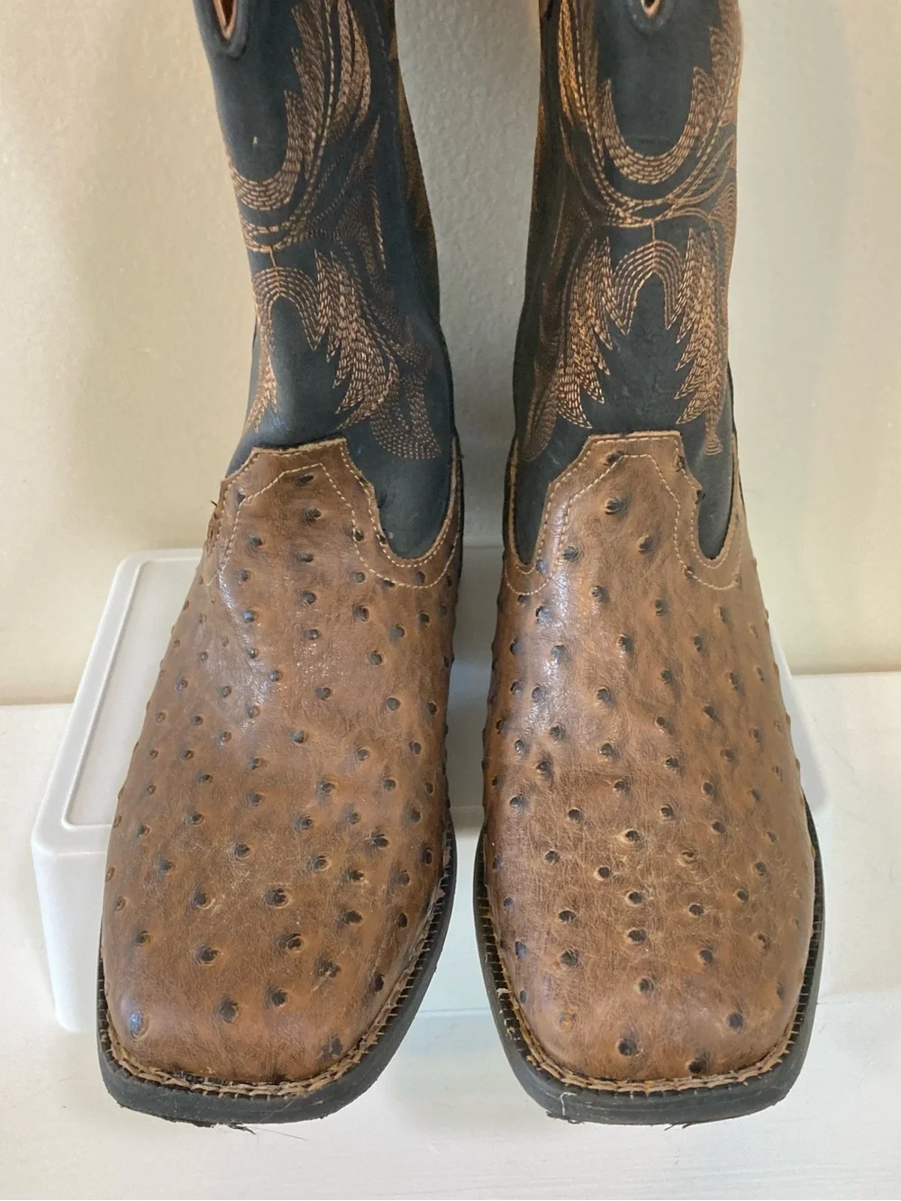 Roper Youth Sz 6 Western Cowboy Boots Black Brown Ostrich